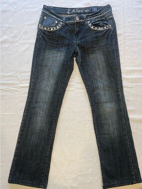 LA Idol Dark Wash Bootcut Jeans Rhinestone Studded Embellished Pockets Y2K
